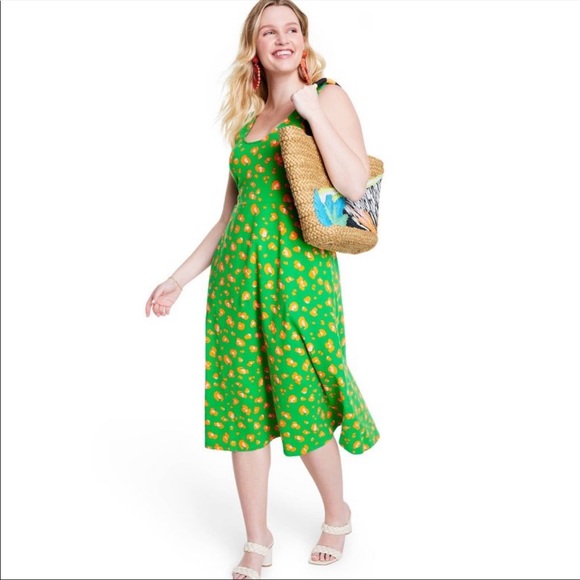 NWT Tabitha Brown x Target Leopard Print Knit Midi Dress Green/Orange - Picture 5 of 6